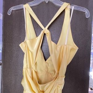 Full length BCBG MaxAzaria yellow satin gown size 4 with tie waist